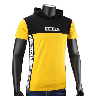 China Anti-Wrinkle Mens Summer Short Sleeve Yellow Tee Plus Size Mens Clothing Fashion Outwear Men Hoodie Tee Color Block Casual T-shirt for sale