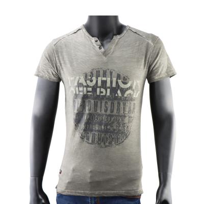 China popular promotional short sleeve 100%cotton Acid Washed Washed T-shirts With Custom T-shirt With Button for sale