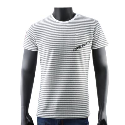 China Popular Anti Wrinkle Across The Strip Men's T Shirts Plus Size T Shirts High Quality Cotton Cheap Striped 100% T Shirt for sale