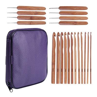 China DIY Craft Knitting Wholesale 20 PCS Eco-Friendly Carbonized Bamboo Wooden Crochet Hooks Sets With Bag For Knitting And Crocheting for sale