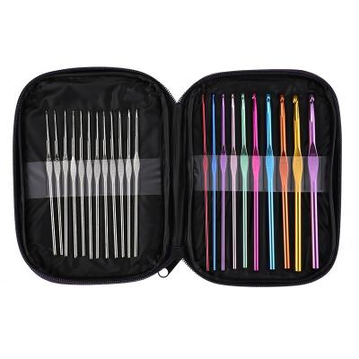 China 22 PCS/SET Aluminum+Metal Weave and Stainless Steel Multicolor Sweater Knitting Tools Aluminum Handle Knitting Needles Crochet Hook Set for sale