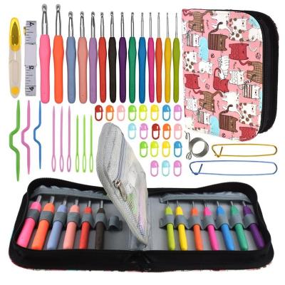 China Ergonomic Aluminum+TPR Sewing Crochet Hook Kit Soft Rubber Handle Aluminum Set Knitting Knitting Needles Set Yarn Knitting Ting Needle Craft Tools for sale