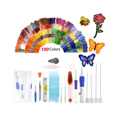 China Europe Looen 100 Pcs Rainbow Color Skein Yarn Silk Magic Embroidery Pen Punch Kit Needle DIY Sewing Tool For Starter for sale