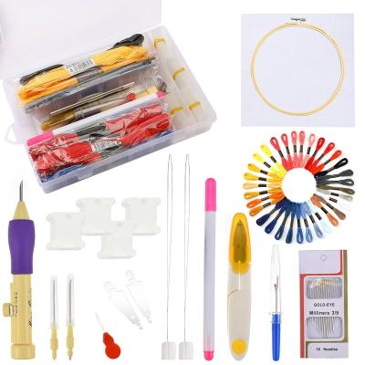 China Europe Magic Embroidery Pen Adjustable Punch Needle Set with 32 Colors Embroidery Floss Threads Organizer For Cross Stitching Beginners for sale