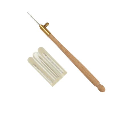 China Factory Sale Embroidered Wood Handle Embroidery Beading Needle Tools Sequin Beads Needle Set Crochet Hook Kit Tambour Hook Tool with 3 Needles for sale