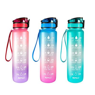 China Gradient Color 32oz Sustainable Motivational Water Bottle With Time Marker And Large Wide Mouth Leakproof Durable Non-Toxic for sale