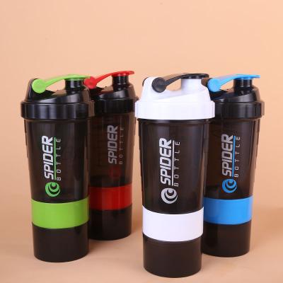 China 500ml Plastic Shaker Bottle Three Layers Sustainable Sports Protein Shaker Bottle Custom Logo for sale