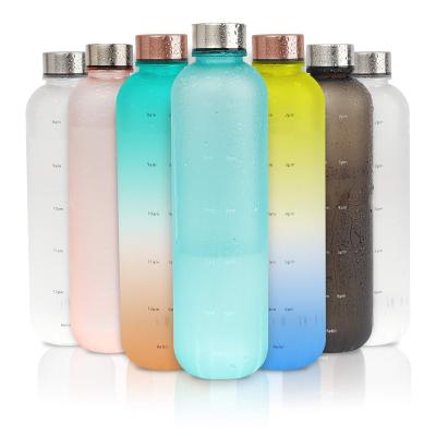 China Sustainable Sublimation Frosted 32OZ Water Bottle Customized Gym Plastic Water Bottle With Time Marker for sale