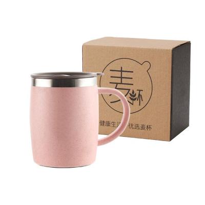 China Sustainable Stainless Steel Wheat Straw Coffee Mug Thermos Coffee Travel Insulated Mug for sale