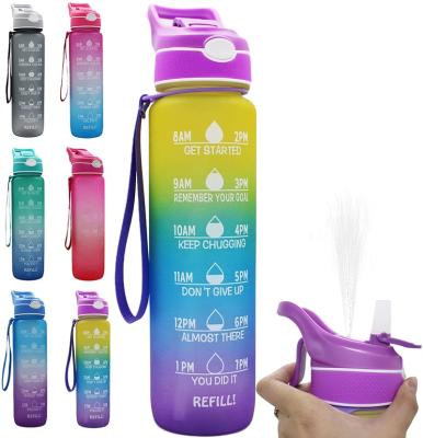 China Sustainable Portable Sports Spray Water Bottle With Straw Leakproof 1L Water Bottle Motivational Mist Cooling Plastic Drink Bottle for sale