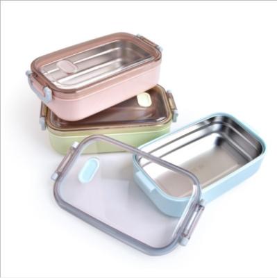 China Stainless Steel Microwave Heatable Inner Plastic Outer Reusable Bento Lunch Box for sale