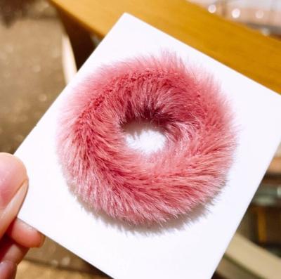 China European And American Style Wholesale Autumn Winter Cute Rabbit Hair Rope Integrated Color Faux Fur Headband Fur Hair Rope Elastic Hair Bands For Women for sale