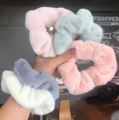 China Wholesale Hair Scrunchies Rabbit Girl Hair Decoration Faux Furry Elastic Hair Band For Women Winter Hair Rope Plush Custom Cute Ponytail Holder for sale