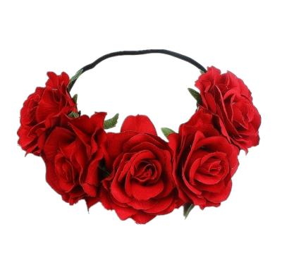 China Fashion Hair Band Supplies Wholesale Flower Tiara Wreath Flower Girl Crown Headband Wedding Rose Artificial Bohemian Bridal Floral for sale