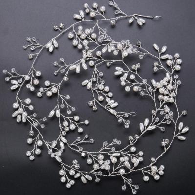 China Wedding Accessorize Bridal Princess Hair Vine Wedding Headband Handmade Crystals and Pearl Long Tiara Bridal Headbands Bride Headpiece for sale