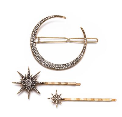 China European and American retro style factory wholesale geometric diamond-studded moon snowflake star hairpin set for sale