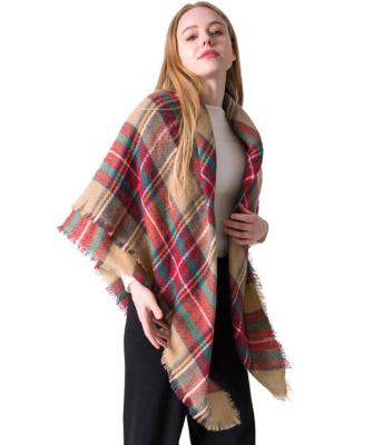 China Classic factory wholesale Europe and America autumn and winter cashmere plaid scarf double-sided colorful ladies shawl for sale