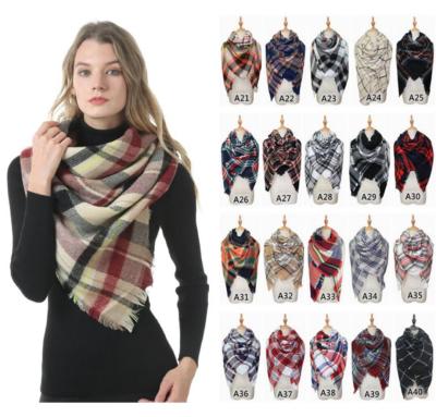 China New Large Checked Ladies Plaid Square Scarf Cashmere Scarf And Double Sided Shawl for sale