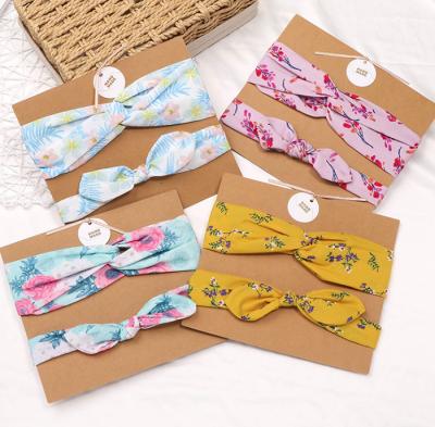 China Cozy Wholesale Printed Parent-child Headband Set Cross-tied Bunny Ears Elastic Headband for sale