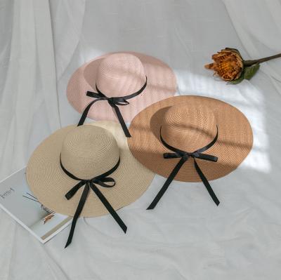 China 2021 New Design Wholesale Verified Straw Hats Natural Summer Floppy Straw Hats Beach Straw Hat With Bow Ribbon For Women for sale