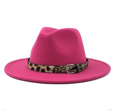 China New European and American style fashion leopard print belt top hat woolen ladies autumn and winter felt hat hat for sale