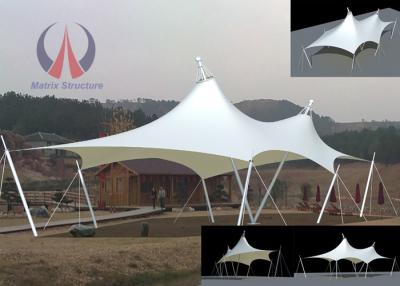 China Cable Membrane Patio Shade Structures , Steel Roof Contemporary Shade Structures For Square for sale