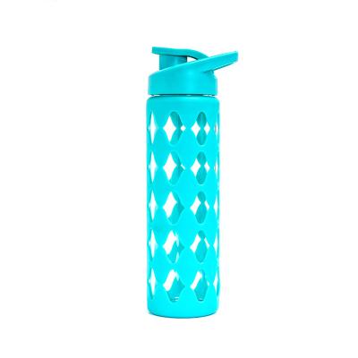 China Sustainable Eco Friendly Sports Silicone 500ml Sleeve Glass Water Bottle With Lid for sale