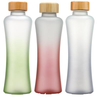 China Sustainable Wholesale Custom Unbreakable Frosted Glass Water Bottle With Bamboo Lid for sale