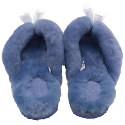 China Thermal Cowhide Suede Slipper Shoes With Rabbit Fur Trim for sale