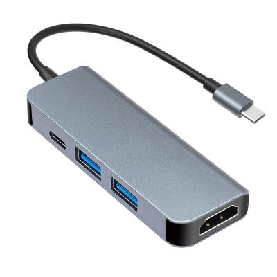 China Functional Aluminum Alloy +ABS Computer Laptop Type-C USB Hub 4-in-1 Adapter with USB-C Power Supply Docking Station for sale