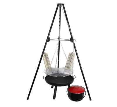 China Height Adjustable Charcoal Grill With Tripod Adjustable Hanging Chain Charcoal BBQ Grill With Fire Pit for sale