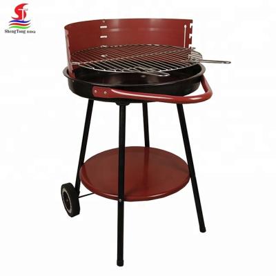 China Adjustable Height Red Round Shape Smokeless Outdoor Charcoal BBQ Grill for sale