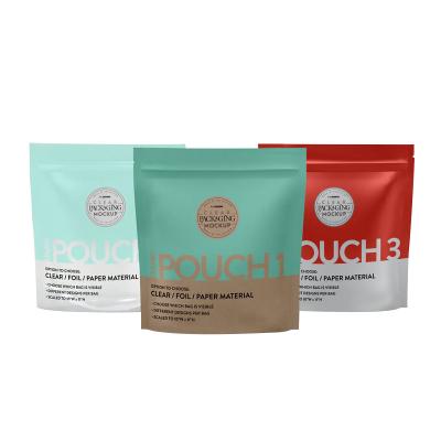 China Recyclable Wholesale Custom Logo Eco Friendly Food Grade Tear Off Stand Up Resealable Pouch Plastic Bag Zipper Packaging Bags For Tea for sale