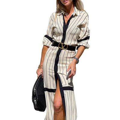 China 2022 New High Quality Breathable Print Long Sleeve Maxi Standard Office Lady Dress Elegant Evening Dress For Women for sale