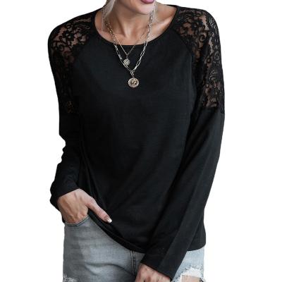 China 2021 autumn women clothing long sleeve O-neck patchwork lace QUICK DRY sexy blouse shirt for women for sale