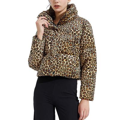 China New Design 2021 Winter Leopard Print Patchwork Oversized Fashion Long Sleeve Waterproof Stand Collar Down Coat Stripper Jacket For Women for sale