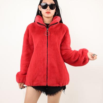 China Anti-wrinkle Zippered Real Mink Fur Coat For Women Luxury Fashion Winter Red for sale