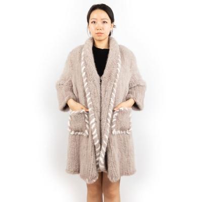 China 85cm Long Winter Wholesale Anti-Shrink Women's Real Mink Fur Coat Genuine Knitted Fur Sweater Jacket for sale