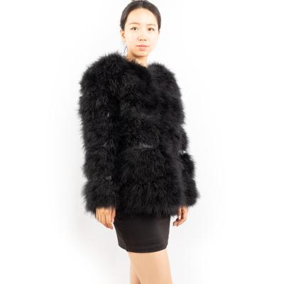 China Factory Price Real Feather Anti-Shrink Fluffy Black Coat Factory Price Ostrich Fur Coat For Women for sale