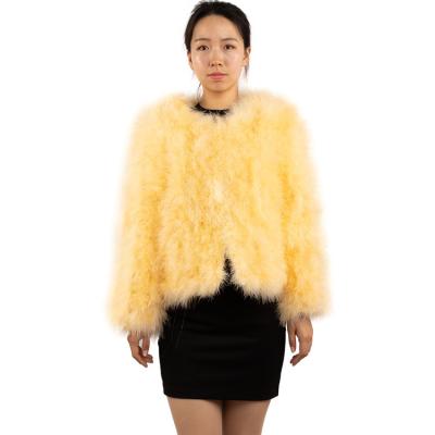 China Wholesale Soft Yellow Fluffy Women's Real Ostrich Feather Coat Anti-Shrink Fur Coat for sale