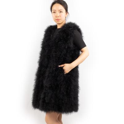 China Breathable Fashion Color Feather Waistcoat Women Elegant Black Ostrich Fur Vest Coat for sale