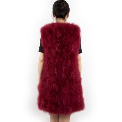 China Breathable New Style V Red Collar Women Real Ostrich Feather Fur Vest for sale