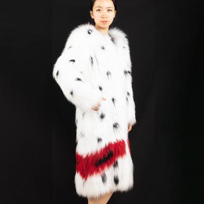 China Anti-wrinkle Winter Fluffy Fox Fur Coat Knitted White Red Women's Long Real Fox Fur Coat for sale