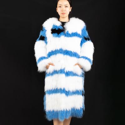 China Factory Price Anti-wrinkle White Blue Fur Coat Long Knitted Winter Warm Fluffy Fox Fur Coat For Women for sale