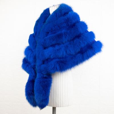 China Wholesale Royal Blue Party Fur Shawls For Women Winter Genuine Fox Fur Poncho for sale