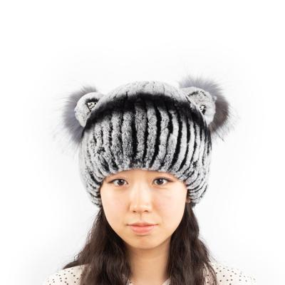 China CAD IATOYW Lovely Cat Ear Fur Hat Winter Women Rabbit Fur Knitted Hats Lovely for sale