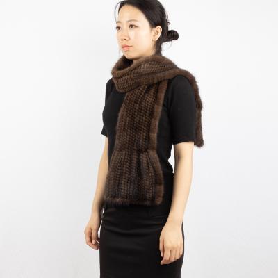 China Factory Price Wholesale Medium Brown Real Mink Fur Scarf For Women And Girls for sale