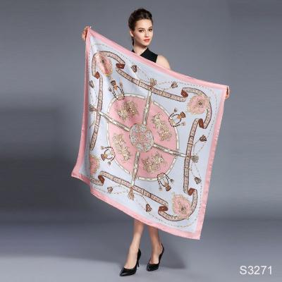 China Wholesale New Design Large Square Shawl 90X90 Square Headscarf Hijab Silk Scarf for sale