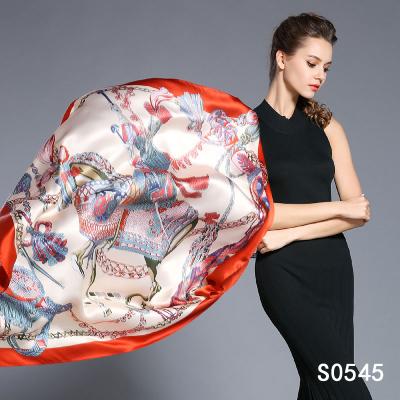 China Women Digital Accessory Square China Print Satin 110X110 Large Size Square Silk Scarf for sale