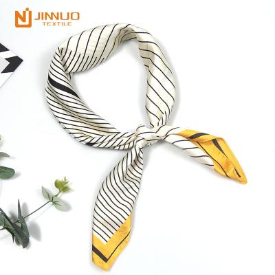 China Fashion Square Women Scarf Uniform Accessory Stripe Hijab Air Lines Headed Silk Like Satin Hair Neck 70 X70 for sale